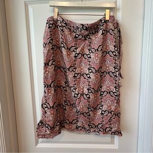 Maurice's Paisley Knee Length Full Wrap Skirt Sz 16W Pink Black Business Casual